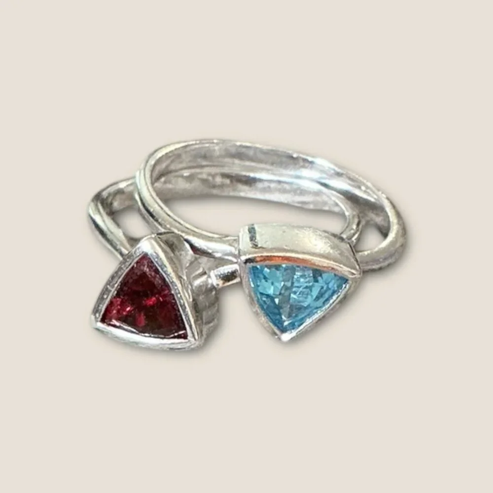Sterling Silver Triangle Shaped Stones Stackable Rings Size 5.75 - Picture 2 of 7